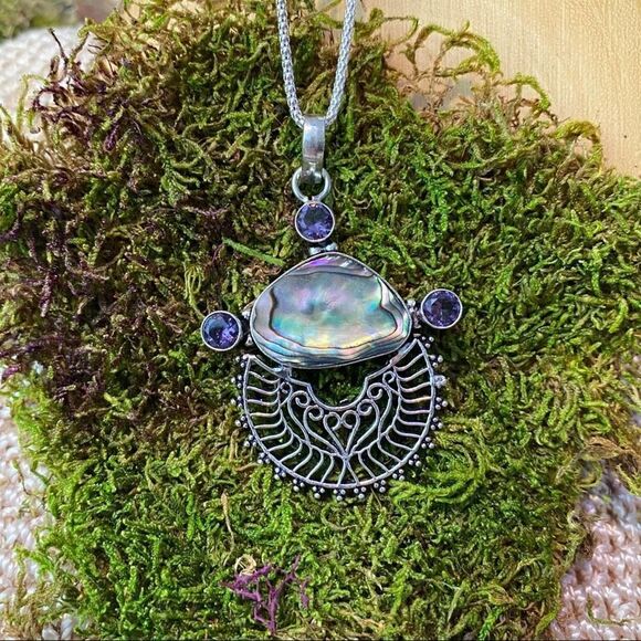 Abalone Shell Sterling Silver Necklace Popcorn Chain - Picture 5 of 5